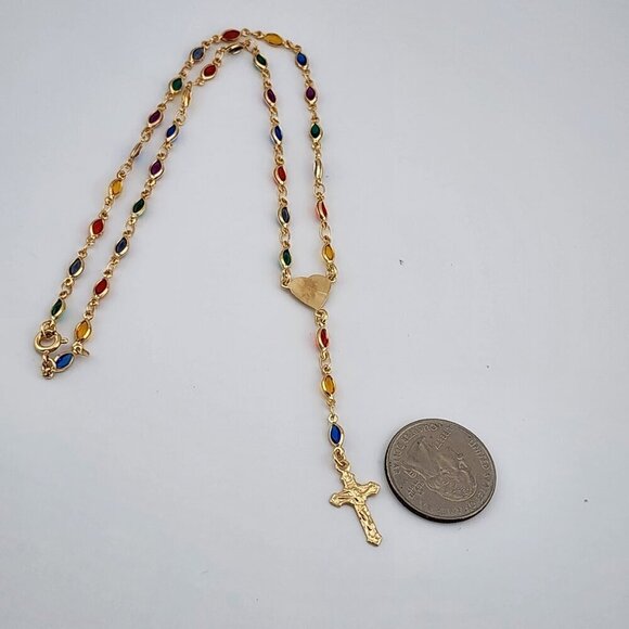 Brand New Brazilian 18k Gold Filled Multi Color Heart Cross Necklace - Picture 7 of 10